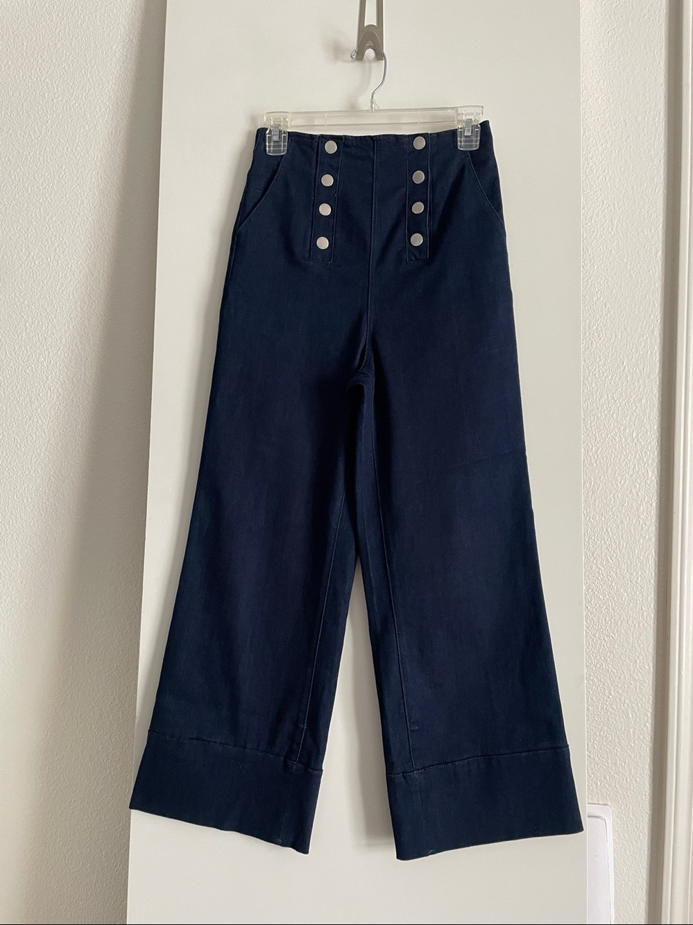 Vero Moda Cotton Denim Dark Wash Jeans Wide Leg High Waisted Nautical Snap Front